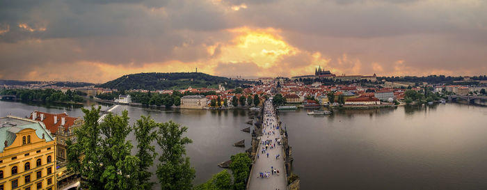 Scenic view of river against sky during sunset