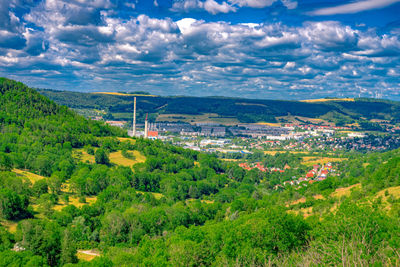 High angle view of cityscape against sky