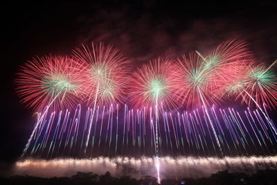 Low angle view of firework display at night