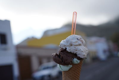 Close-up of ice cream cone against blurred background