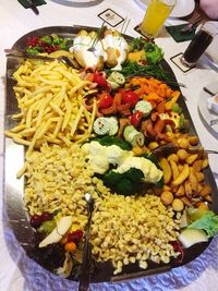 High angle view of food served in plate