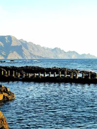 Scenic view of sea against clear sky