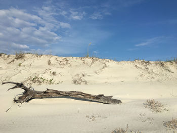 Scenic view of sand dunes against sky