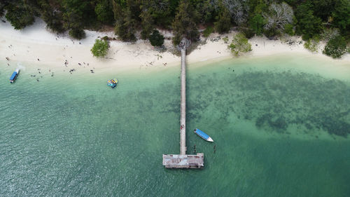 High angle view of boats in sea. 