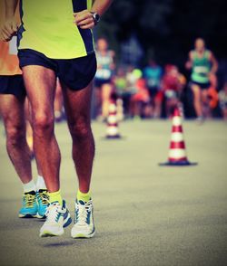 Low section of athletes running marathon