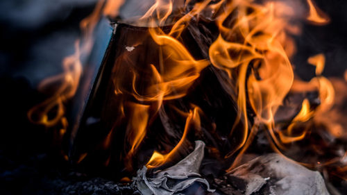 Close-up of fire at night