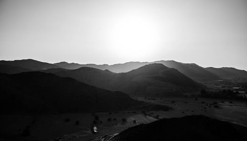 Scenic view of lake and mountains against clear sky