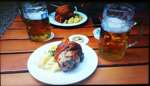 Close-up of food served on table