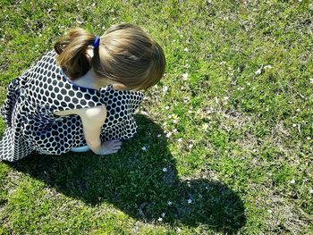 High angle view of girl on field