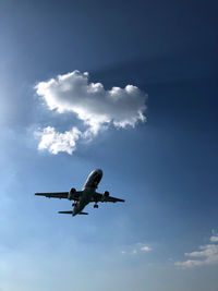 Low angle view of airplane flying in sky