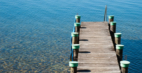 High angle view of pier over lake