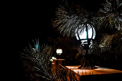 Illuminated ferris wheel at night