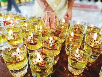 Close-up of wine glasses on table