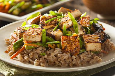 Close-up of food in plate on table