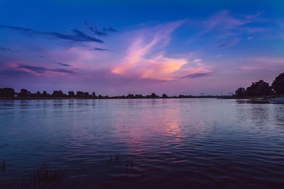 Scenic view of lake against sky at sunset