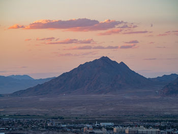 Scenic view of mountains against sky during sunset