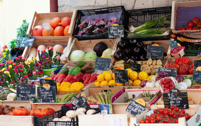 Various fruits for sale at market stall