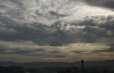 Scenic view of mountains against cloudy sky