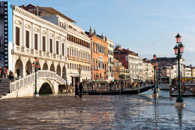 Canal with buildings in background