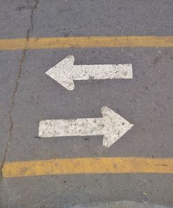 High angle view of arrow sign on road