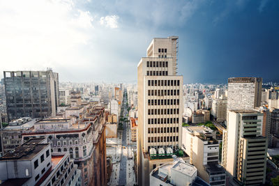 High angle view of cityscape against sky