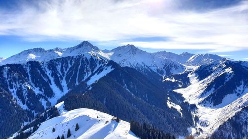 Scenic view of snowcapped mountains against sky