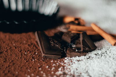 Close-up of chocolate cake on table