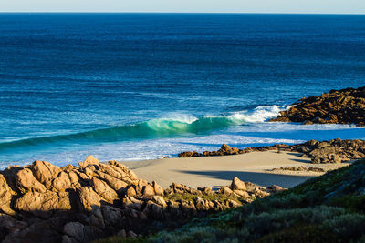 Scenic view of sea on sunny day