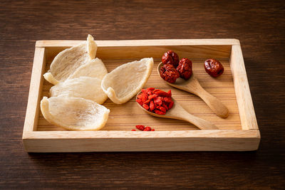 High angle view of food on cutting board