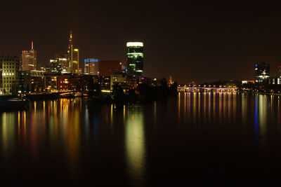 View of city lit up at night