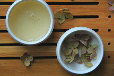 Directly above shot of soup on table