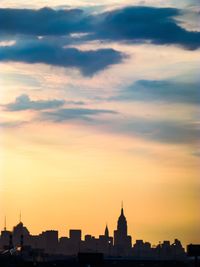 Silhouette of city at sunset