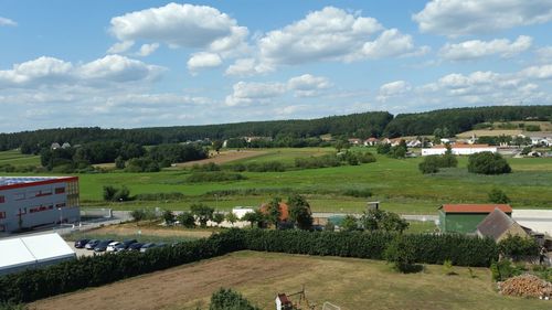 High angle view of townscape against sky