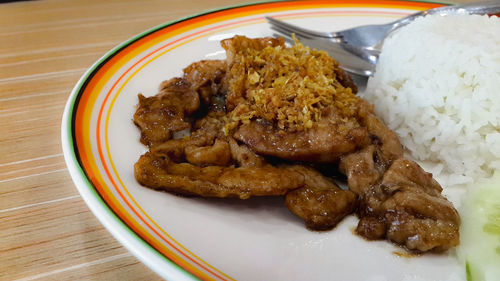 High angle view of food in plate