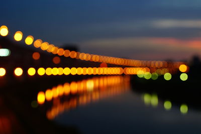 Defocused image of illuminated city at night