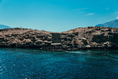 Scenic view of sea against clear blue sky