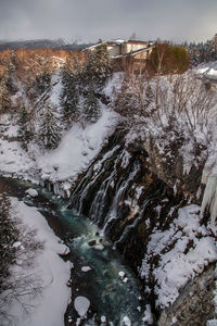 Scenic view of river amidst trees during winter