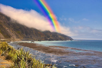 Scenic view of a rainbow over sea against sky