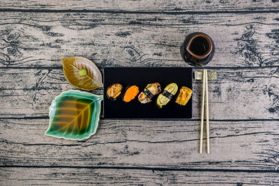 High angle view of drink on table