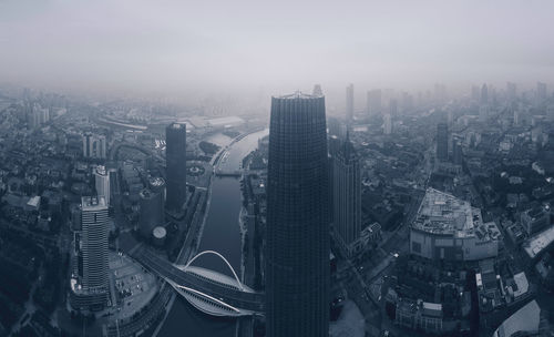 High angle view of buildings in city