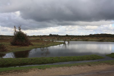 Scenic view of lake against sky