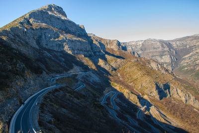 High angle view of mountains against sky