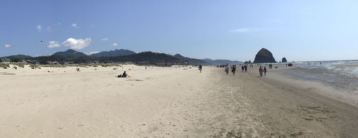 People on beach against sky