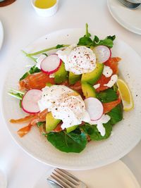 High angle view of food in plate on table