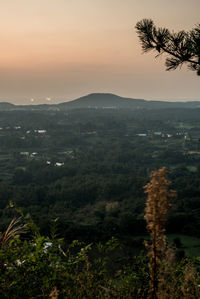 High angle view of townscape against sky during sunset