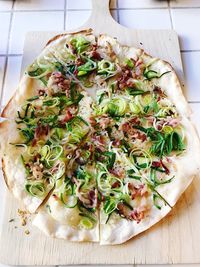 High angle view of pizza on table