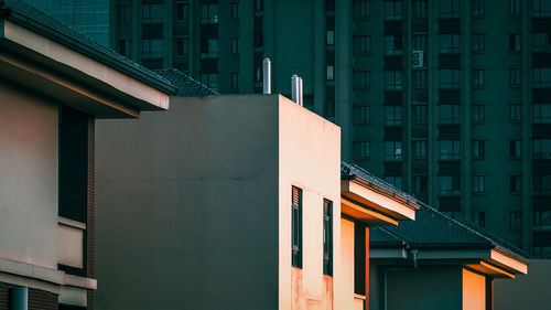 Low angle view of modern buildings in city