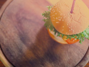 Close-up of burger on table