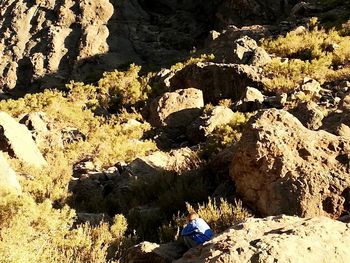 High angle view of rock formation amidst water