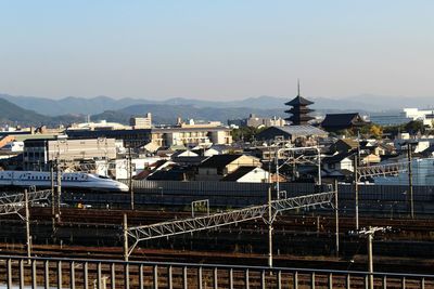 View of cityscape against clear sky